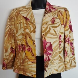 Peck & Peck Women's Size 2P Hibiscus Print Jacket Beige Red Petite Floral